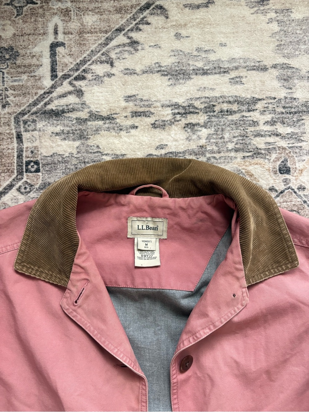 Vintage 90s LL BEAN barn chore coat in baby pink brown corduroy sz M 100% cotton - Picture 3 of 16